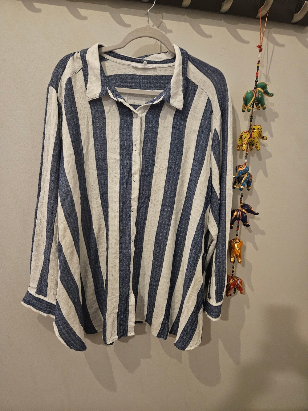 Jane and Delancey Blue and White Vertical Stripe Button Down Shirt